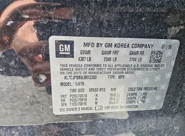 KL7CJPSB9LB012350 2020 CHEVROLET TRAX Black Vista del compartimento del motor