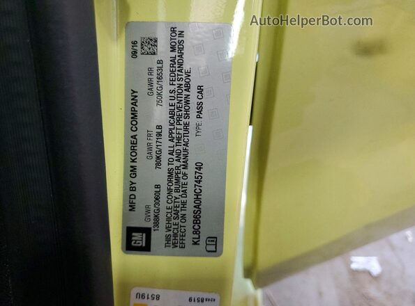 KL8CB6SA0HC745740 2017 CHEVROLET SPARK Green Widok naklejki z numerem VIN