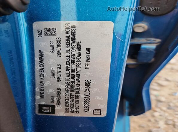 KL8CB6SAXLC454896 2020 CHEVROLET SPARK Blue Vista de la etiqueta del VIN