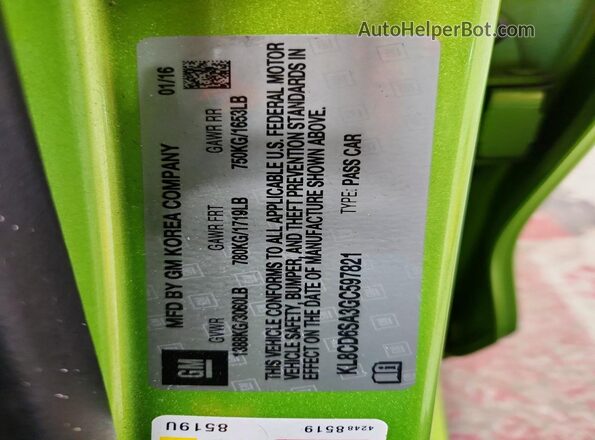 KL8CD6SA3GC597821 2016 CHEVROLET SPARK Green VIN sticker view