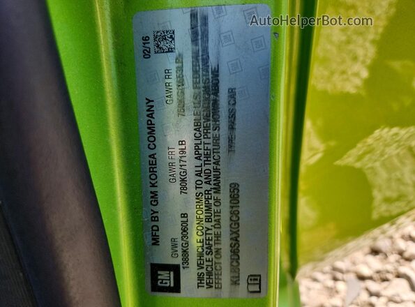 KL8CD6SAXGC610659 2016 CHEVROLET SPARK Green Vista del compartimento del motor