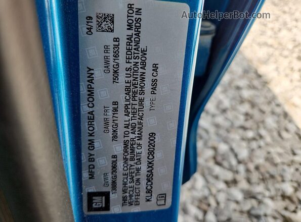 KL8CD6SAXKC802009 2019 CHEVROLET SPARK Blue VIN კოდის სტიკერის ხედი