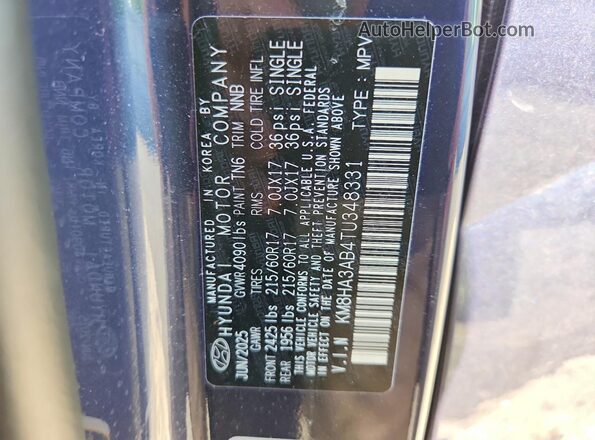 KM8HA3AB4TU348331 2026 HYUNDAI KONA Синий Вид наклейки с VIN-кодом