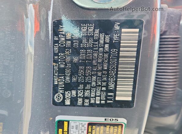 KM8HB3AB2SU307109 2025 HYUNDAI KONA Gray VIN կոդի պիտակի տեսք