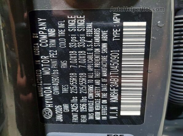 KM8HF3AB1TU450901 2026 HYUNDAI KONA Gray VIN կոդի պիտակի տեսք