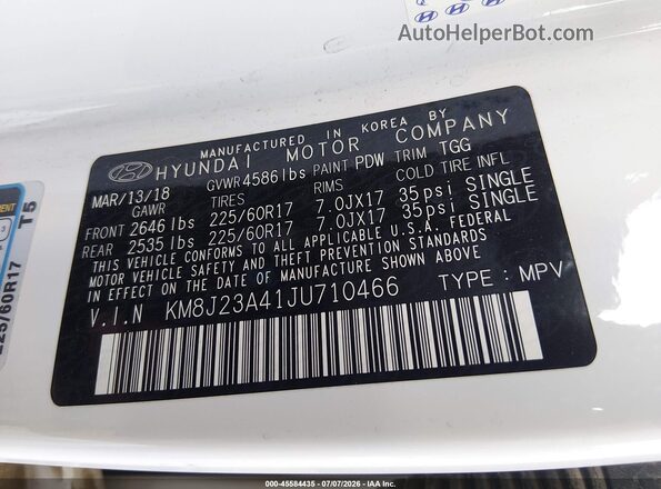 KM8J23A41JU710466 2018 HYUNDAI TUCSON Серый Вид подкапотного пространства