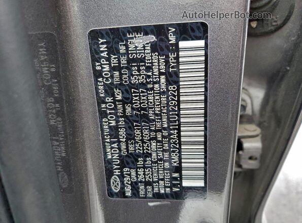 KM8J23A41LU129228 2020 HYUNDAI TUCSON Серый Вид наклейки с VIN-кодом