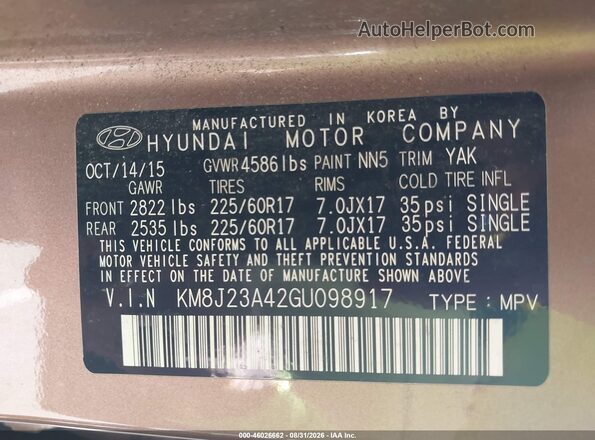 KM8J23A42GU098917 2016 HYUNDAI TUCSON Коричневый Вид подкапотного пространства