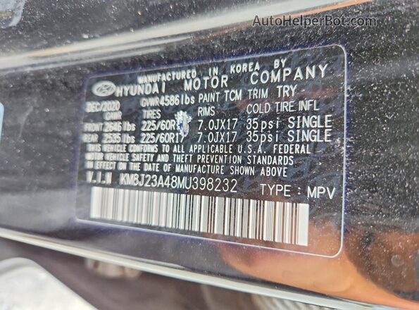 KM8J23A48MU398232 2021 HYUNDAI TUCSON Black Vista de la etiqueta del VIN