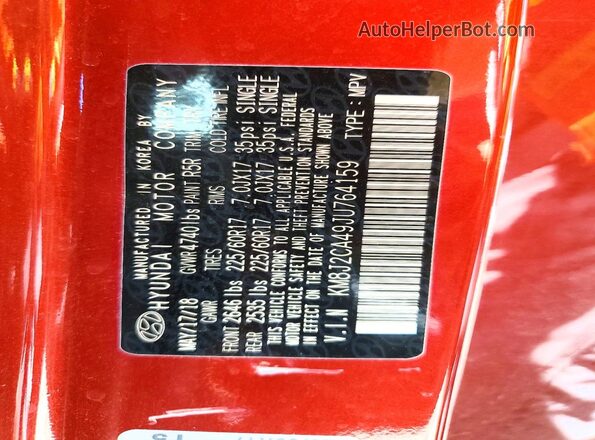 KM8J2CA49JU764159 2018 HYUNDAI TUCSON Burgundy Панорамний вид салону 360°