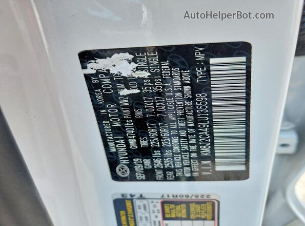 KM8J2CA49LU135598 2020 HYUNDAI TUCSON Белый Вид наклейки с VIN-кодом