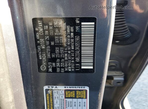 KM8J33AL0KU951960 2019 HYUNDAI TUCSON Gray VIN sticker view