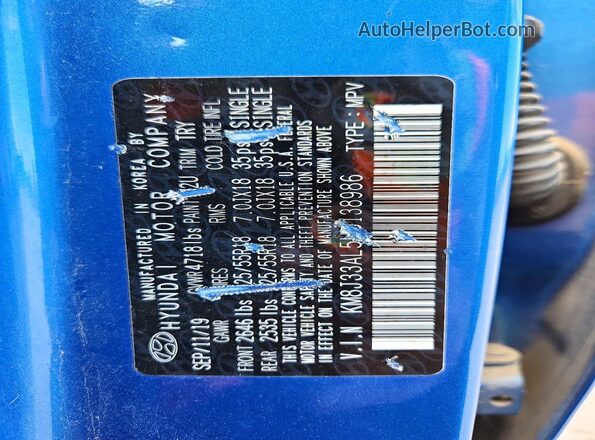 KM8J33AL5LU138986 2020 HYUNDAI TUCSON Синий Панорамный вид салона 360°