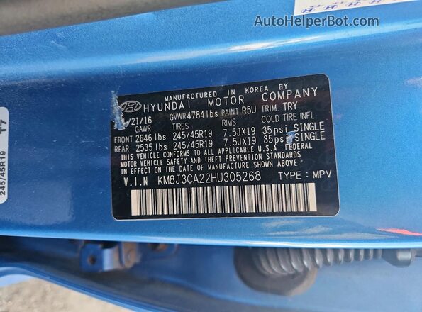 KM8J3CA22HU305268 2017 HYUNDAI TUCSON Blue Widok naklejki z numerem VIN