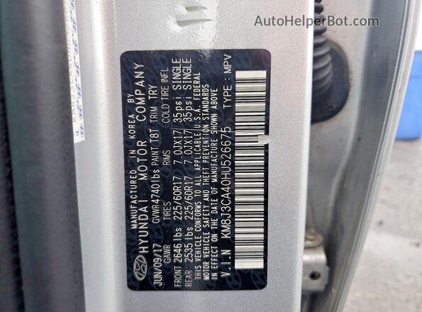 KM8J3CA40HU526675 2017 HYUNDAI TUCSON Silver VIN կոդի պիտակի տեսք