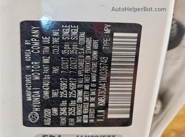 KM8J3CA41MU336748 2021 HYUNDAI TUCSON White Vista de la etiqueta del VIN