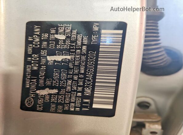 KM8J3CA46GU093202 2016 HYUNDAI TUCSON Silver VIN sticker view