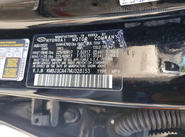 KM8J3CA47MU328153 2021 HYUNDAI TUCSON Black Vista de la etiqueta del VIN