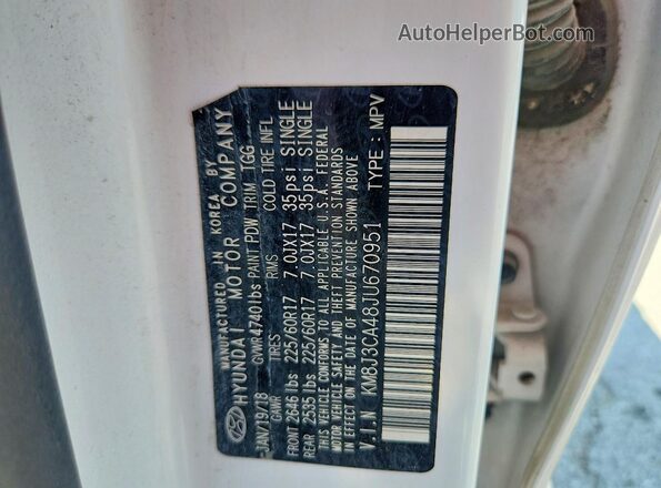 KM8J3CA48JU670951 2018 HYUNDAI TUCSON White Vista de la etiqueta del VIN