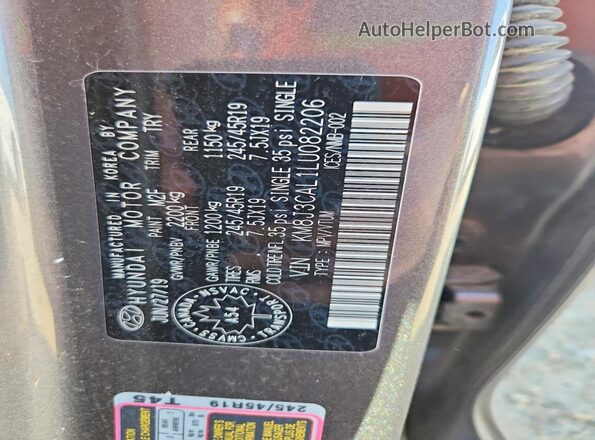 KM8J3CAL1LU082206 2020 HYUNDAI TUCSON Gray VIN კოდის სტიკერის ხედი