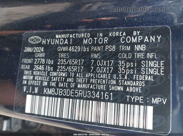 KM8JB3DE5RU334161 2024 HYUNDAI TUCSON Dark Blue Вид подкапотного пространства