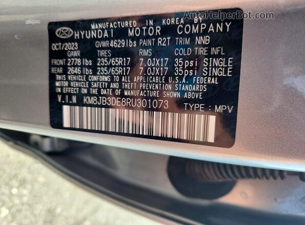 KM8JB3DE8RU301073 2024 HYUNDAI TUCSON Gray VIN sticker view