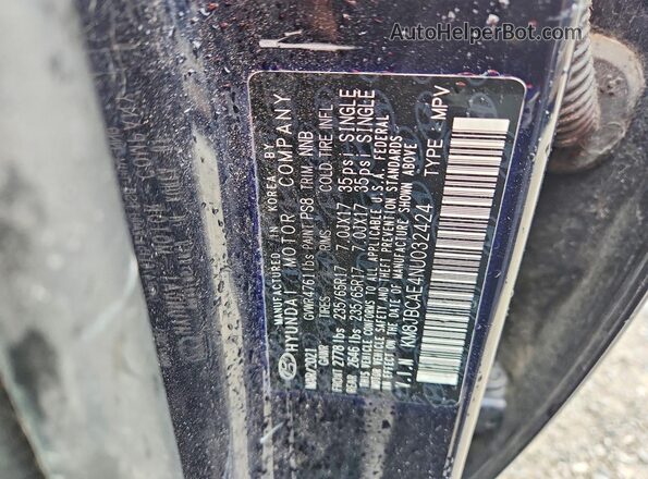KM8JBCAE4NU032424 2022 HYUNDAI TUCSON Синий Вид наклейки с VIN-кодом