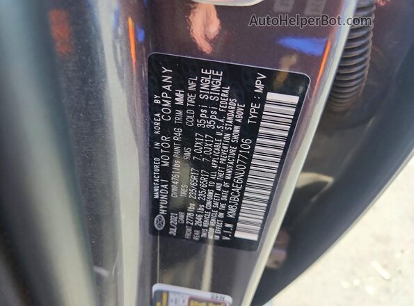 KM8JBCAE6NU077106 2022 HYUNDAI TUCSON Gray Vista de la etiqueta del VIN