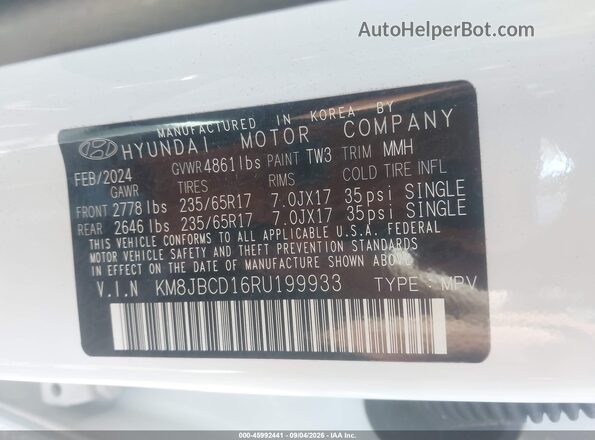 KM8JBCD16RU199933 2024 HYUNDAI TUCSON HYBRID White Engine compartment view