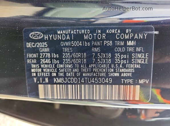 KM8JCDD14TU453049 2026 HYUNDAI TUCSON Blue Vista interior de 360 grados