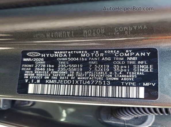 KM8JEDD1XTU477513 2026 HYUNDAI TUCSON Gray 360 interior view