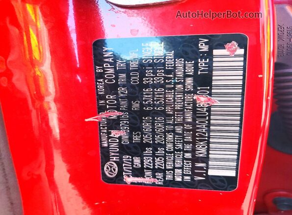 KM8K12AA0LU483801 2020 HYUNDAI KONA Red Շարժիչի բաժամունքի տեսք