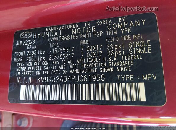 KM8K32AB4PU061958 2023 HYUNDAI KONA Red Widok komory silnika