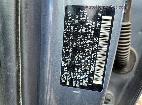KM8K33AG7LU093556 2020 HYUNDAI KONA Gray VIN կոդի պիտակի տեսք