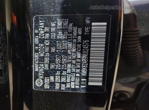 KM8K62AB9NU824576 2022 HYUNDAI KONA Black Вид наклейки з VIN-кодом
