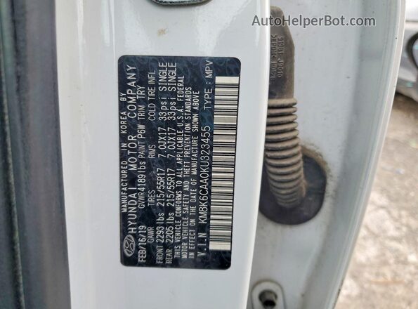 KM8K6CAA0KU323455 2019 HYUNDAI KONA White VIN sticker view