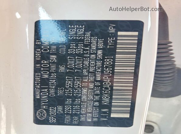 KM8K6CAB4PU967881 2023 HYUNDAI KONA White VIN կոդի պիտակի տեսք