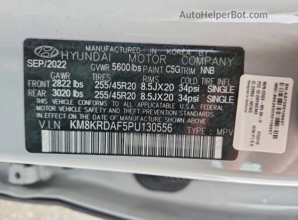 KM8KRDAF5PU130556 2023 HYUNDAI IONIQ Gray VIN կոդի պիտակի տեսք