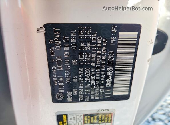 KM8R44HE8MU302939 2021 HYUNDAI PALISADE White Vista de la etiqueta del VIN