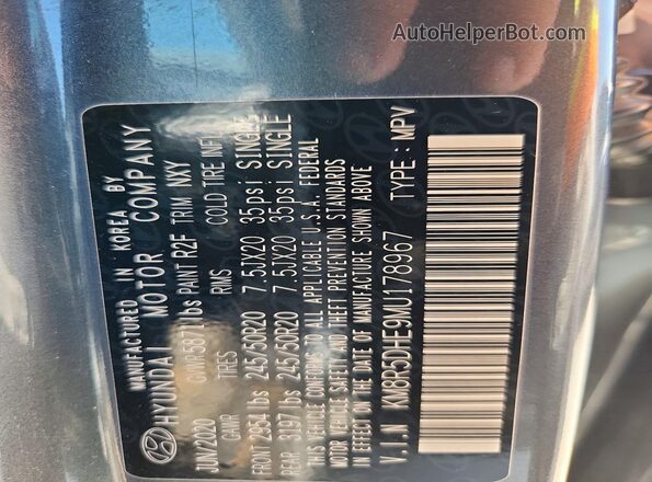 KM8R5DHE9MU178967 2021 HYUNDAI PALISADE Gray Vista de la etiqueta del VIN