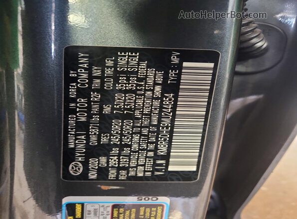 KM8R5DHE9MU244854 2021 HYUNDAI PALISADE Gray Widok naklejki z numerem VIN