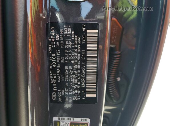 KM8RH5SA2VU115441 2027 HYUNDAI PALISADE Gray Widok naklejki z numerem VIN