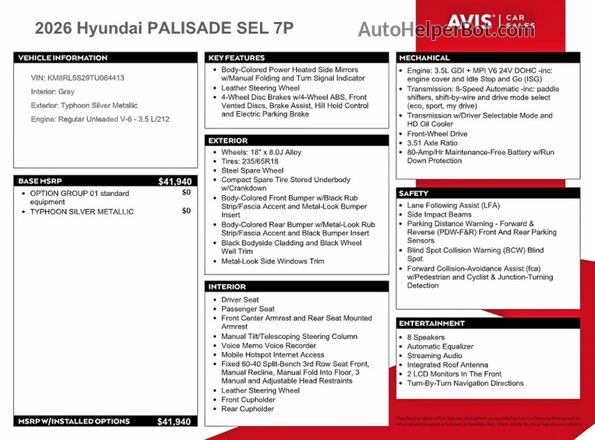 KM8RL5S29TU064413 2026 HYUNDAI PALISADE Silver Շարժիչի բաժամունքի տեսք
