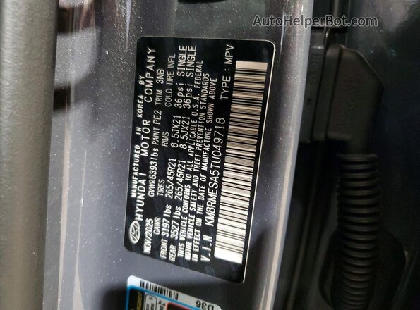 KM8RMESA5TU049718 2026 HYUNDAI PALISADE Серый Вид наклейки с VIN-кодом
