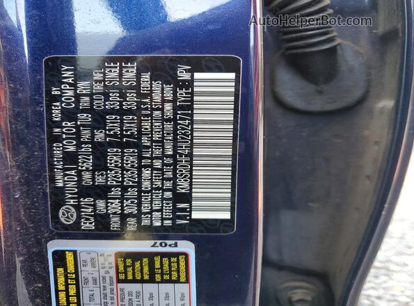 KM8SRDHF4HU232471 2017 HYUNDAI SANTA Blue 360 interior view