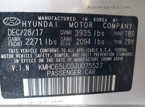 KMHC65LC0JU075527 2018 HYUNDAI IONIQ HYBRID Серебряный Вид подкапотного пространства