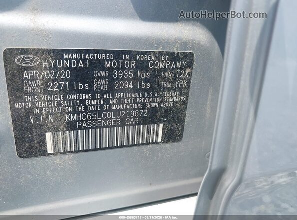 KMHC65LC0LU219872 2020 HYUNDAI IONIQ HYBRID Silver ძრავის განყოფილების ხედი