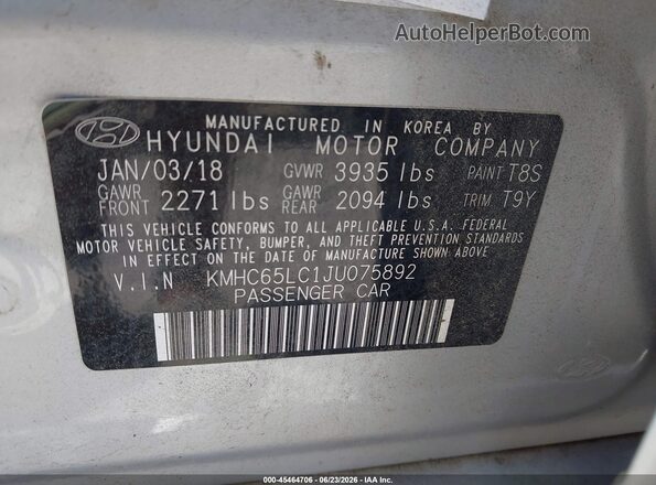 KMHC65LC1JU075892 2018 HYUNDAI IONIQ HYBRID Silver Engine compartment view