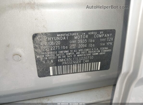 KMHC65LC1LU220710 2020 HYUNDAI IONIQ HYBRID Silver Widok komory silnika