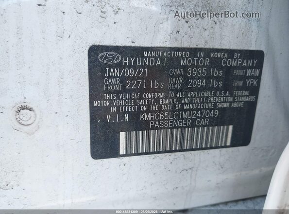 KMHC65LC1MU247049 2021 HYUNDAI IONIQ HYBRID White Вид підкапотного простору